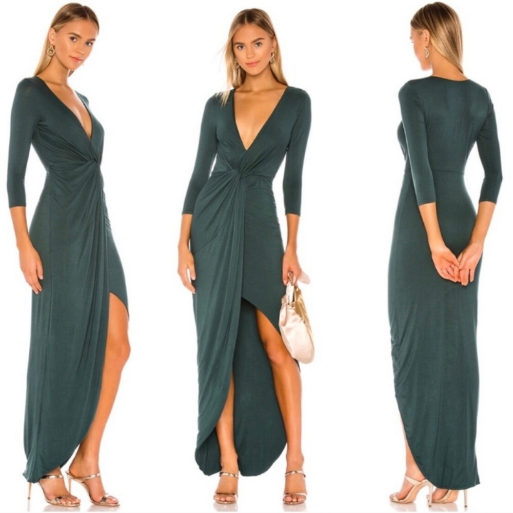 Lovers and Friends Sundance Everglade Green Jersey Tie Front Evening Maxi Dress